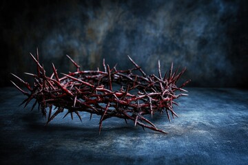 Fototapeta premium Crown of thorns with nails on dark background. Good Friday concept 