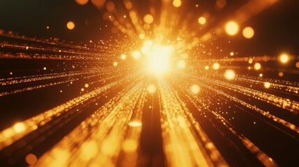 Obraz premium Vibrant Golden Light Rays with Glowing Particles in Motion