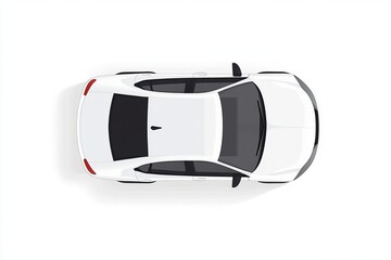 White car from top view vector illustration. Flat design auto. Illustration for transport concepts, car infographic, icons or web design. Delivery automobile. Isolated on white background. Sedan