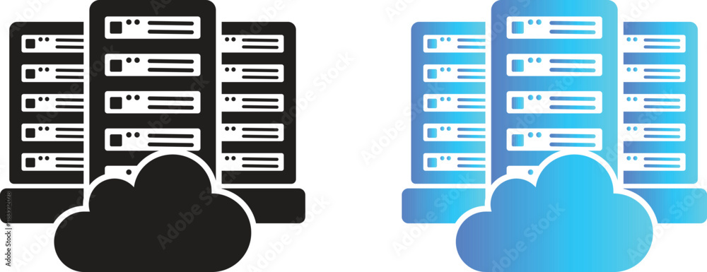 Wall mural cloud computing data center icons with silhouette style and different colors. vector illustration