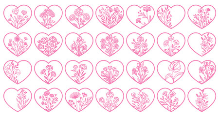 28 Valentine floral heart vector illustration, laser cut heart template 