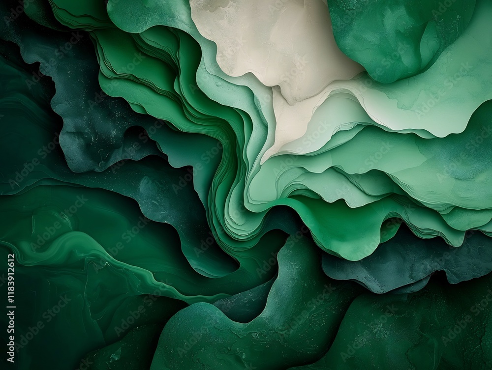 Aufkleber serene abstract composition showcasing rich earthy tones of deep forest green olive and soft mint bl