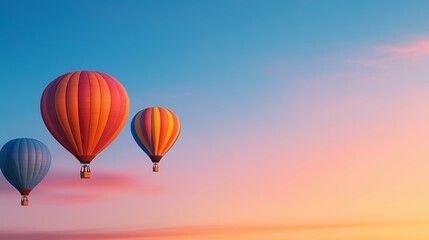 Naklejka premium colorful hot air balloons floating above mountains at sunrise with glowing skies.