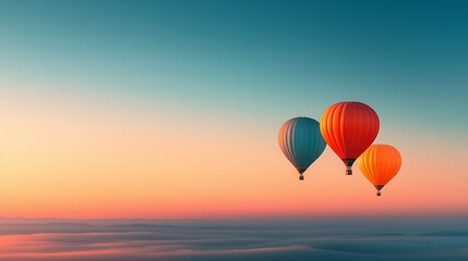 Fototapeta premium Scenic sunrise with colorful hot air balloons flying