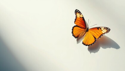 A vibrant orange monarch butterfly with open wings isolated against a bright white background