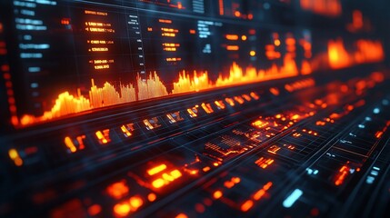 Futuristic Control Panel Data Streams,  Cybersecurity, Server Room