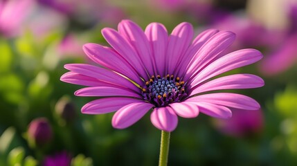 Obraz premium Pink Osteospermum bloom, garden closeup, blurred background, springtime