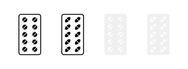 Medicine icons. Pills icons. Silhouette and flat style. Vector icons.