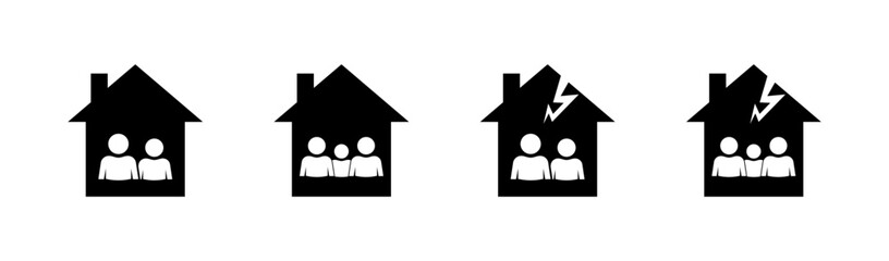 Family set icons. House icons. Silhouette style. Vector icons.