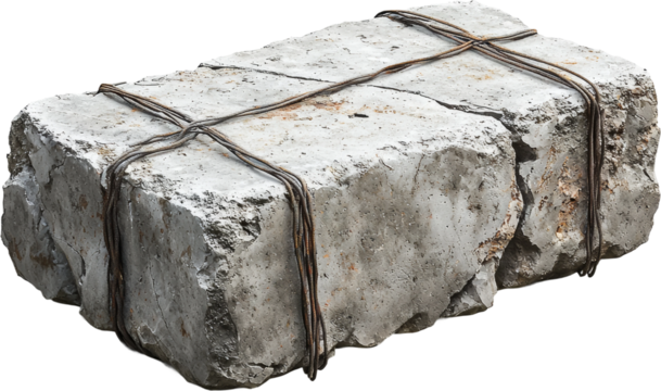 Concrete Block Bundled with Wire for Construction Use Isolated on transparent background