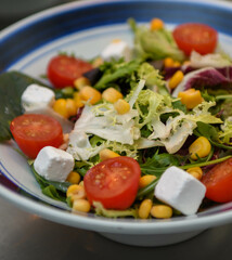 Ensalada fresca con queso griego y tomates cherry
