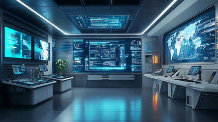 Modern interior of technological security room