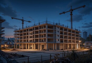Apartment Building Under Construction Dusk Setting