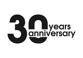 30 years anniversary logo, icon or badge. 30th birthday, jubilee celebration, wedding, invitation card design element. Vector illustration.