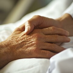 Doctor, white ward, doctor's hand holding patient, comfort, colored pictures, consultation, photography