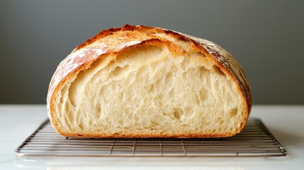 A detailed shot of freshly baked sourdough bread with a golden crust, emphasizing home baking trends