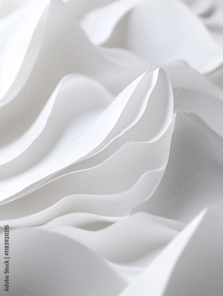Poster abstract image of layered white fabric with soft folds and curves.