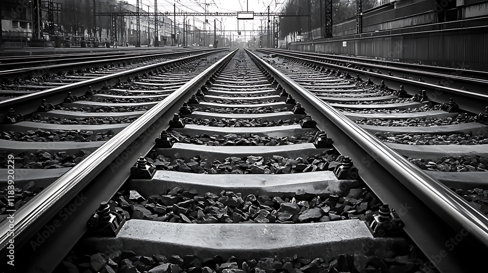 Poster railway tracks with switches and interchanges at a main line station in frankfurt main germany with 