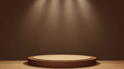 3d background products display brown scene with platform. background vector 3d rendering with podium. Stage showcase on pedestal display beige studio background
