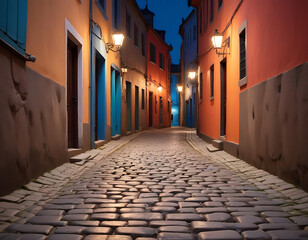 Naklejka premium A narrow cobblestone alley in an old town.
