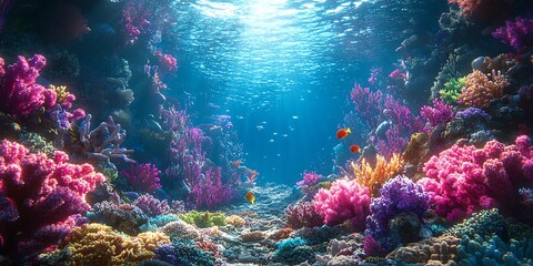 Fototapeta premium Vibrant Coral Reef: An Underwater Paradise of Colorful Corals and Fish