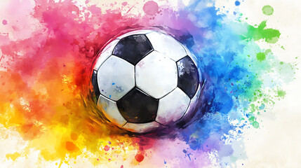 Obraz premium Soccer ball on watercolor splat background