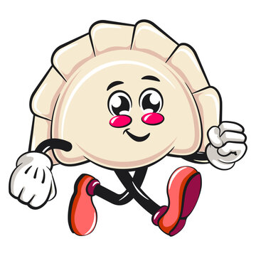 recommend clip art: Cute gyoza dumpling vektor illustration mascot character walking, Xiao Long Bao, Asian, Chinese food, work of hand drawn