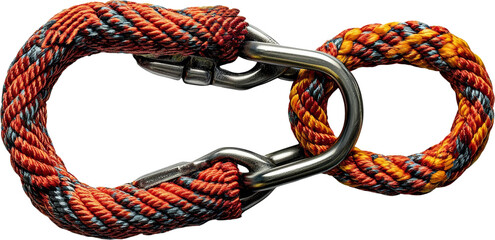 Colorful Rope and Metal Carabiner Link Arrangement Isolated on transparent background
