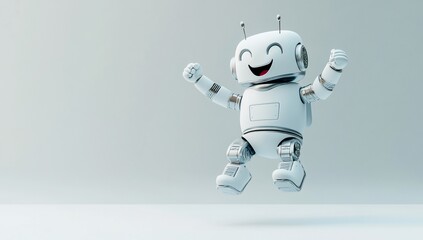 Fototapeta premium Happy jumping robot, digital illustration.