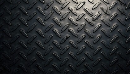 Close-up of dark diamond plate metal texture.  Industrial, rugged, and textured surface.