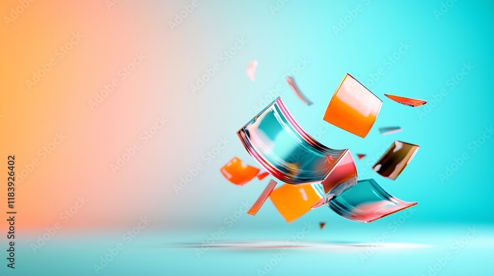 Poster mesmerizing holographic iridescent textures with vibrant prismatic light refractions and shimmering 