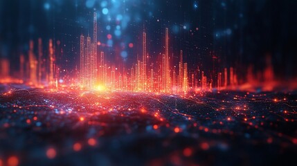 Obraz premium Digital Cityscape Rising, Data Flow, Network, Technology Background