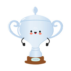 Silver trophy cup character. Vector hand drawn cartoon kawaii character illustration icon. Isolated on white background. Silver trophy cup character concept
