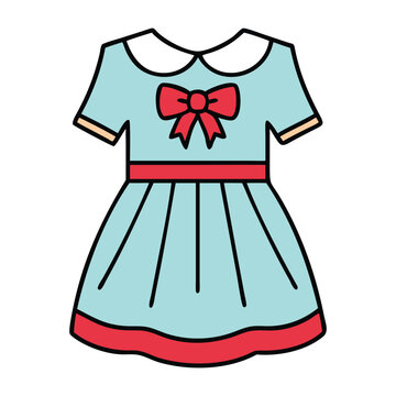 recommend clip art: Cute light blue dress with red bow, perfect for girls' fashion.