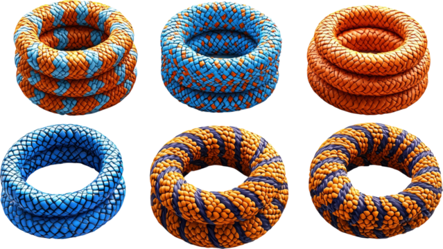 Colorful Rope Coils in Blue and Orange Hues Isolated on transparent background