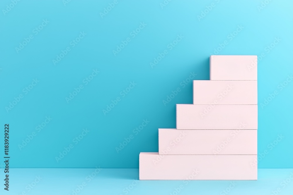 Poster personal skills development concept. white blocks arranged in a staircase on a blue background.