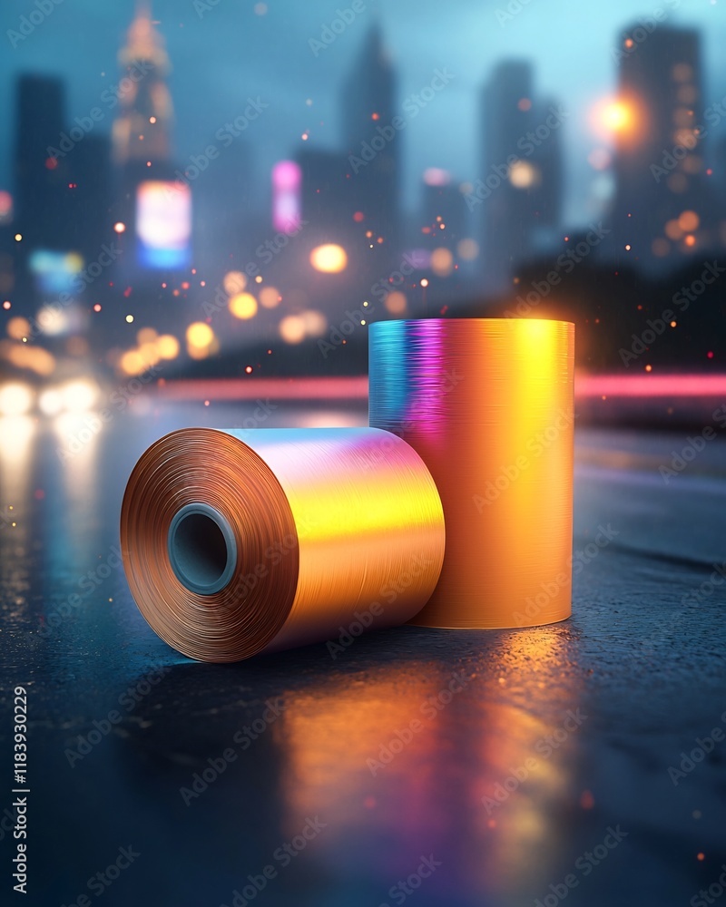 Poster mesmerizing iridescent holographic foil surface with a captivating undulating metallic gradient effe