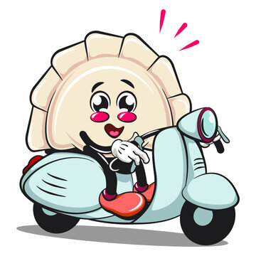 recommend clip art: Cute gyoza dumpling vektor illustration mascot character riding a scooter, Xiao Long Bao, Asian, Chinese food, work of hand drawn
