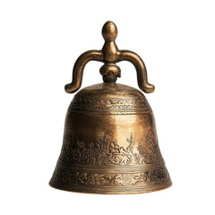 Brass Bell with Handle on White Background, elegant small bell, polished brass finish, perfect for decorative use or sound signaling
