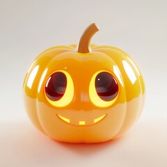 Cute Cartoon Style Pumpkin Lantern with Smiling Face for Halloween