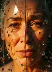 Middle-Aged Woman Face Reflected in Mirror Fragments Fragmented Portrait Shattered Beauty