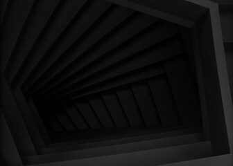 Abstract geometric black line pattern shapes on dark background. 3D illustration.