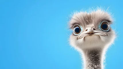 Selbstklebende Fototapeten Curious ostrich portrait open sky animal photography bright background close-up nature wonder © TK