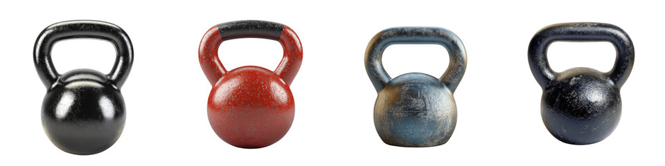 Adjustable kettlebell – A kettlebell with adjustable weight, allowing customization for various exercises. Isolated on Clear White Background Highly Detailed