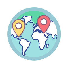World Map with Location Pins Vector - Global Navigation Design