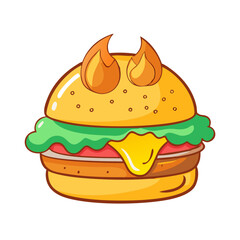 Spicy Burger Vector Illustration - Flaming Fast Food Design