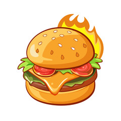 Spicy Burger Vector Illustration - Flaming Fast Food Design