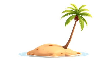 Fototapeta premium A 2d pop art animated drawing of a palm tree on a small dessert island on a white background. Generative AI