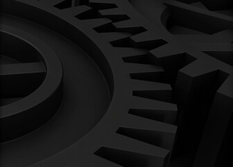 Abstract geometric black line pattern shapes on dark background. 3D illustration.