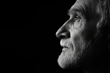 Obraz premium Senior man looking up expressing hope and faith in profile view black and white portrait